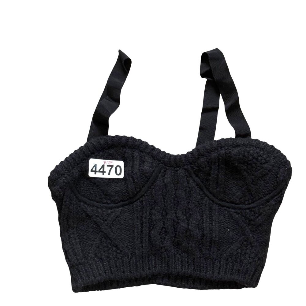 Red Valentino Women's Bustier Crop Top S Black Cable Knit Acrylic Mohair Blend - Picture 2 of 9